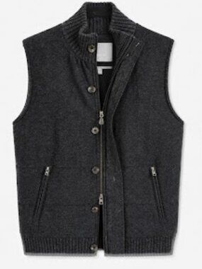 Neiman Marcus charcoal Double-Zip Vest with Button Placket – Size Small